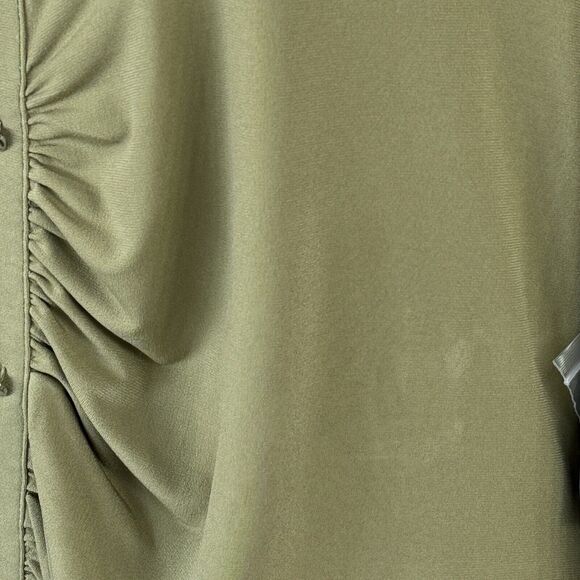 INC X-Large Top Ruched V-Neck Long Sleeve Stretch Hi-Low Hem Button Accent Green - Picture 5 of 8